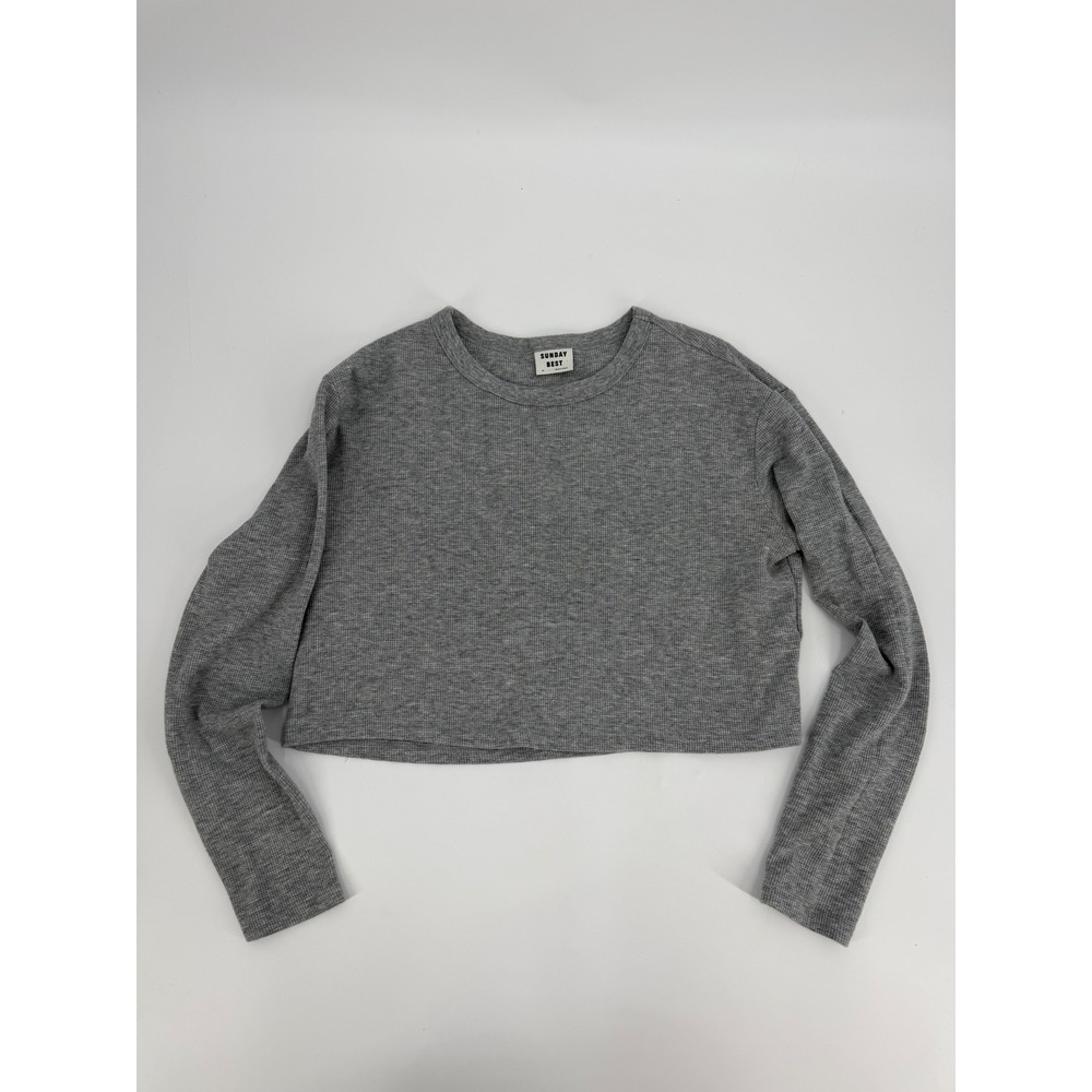 Sunday Best Aritzia Grey Waffle Knit Cropped Long Sleeve Thermal Top XS
